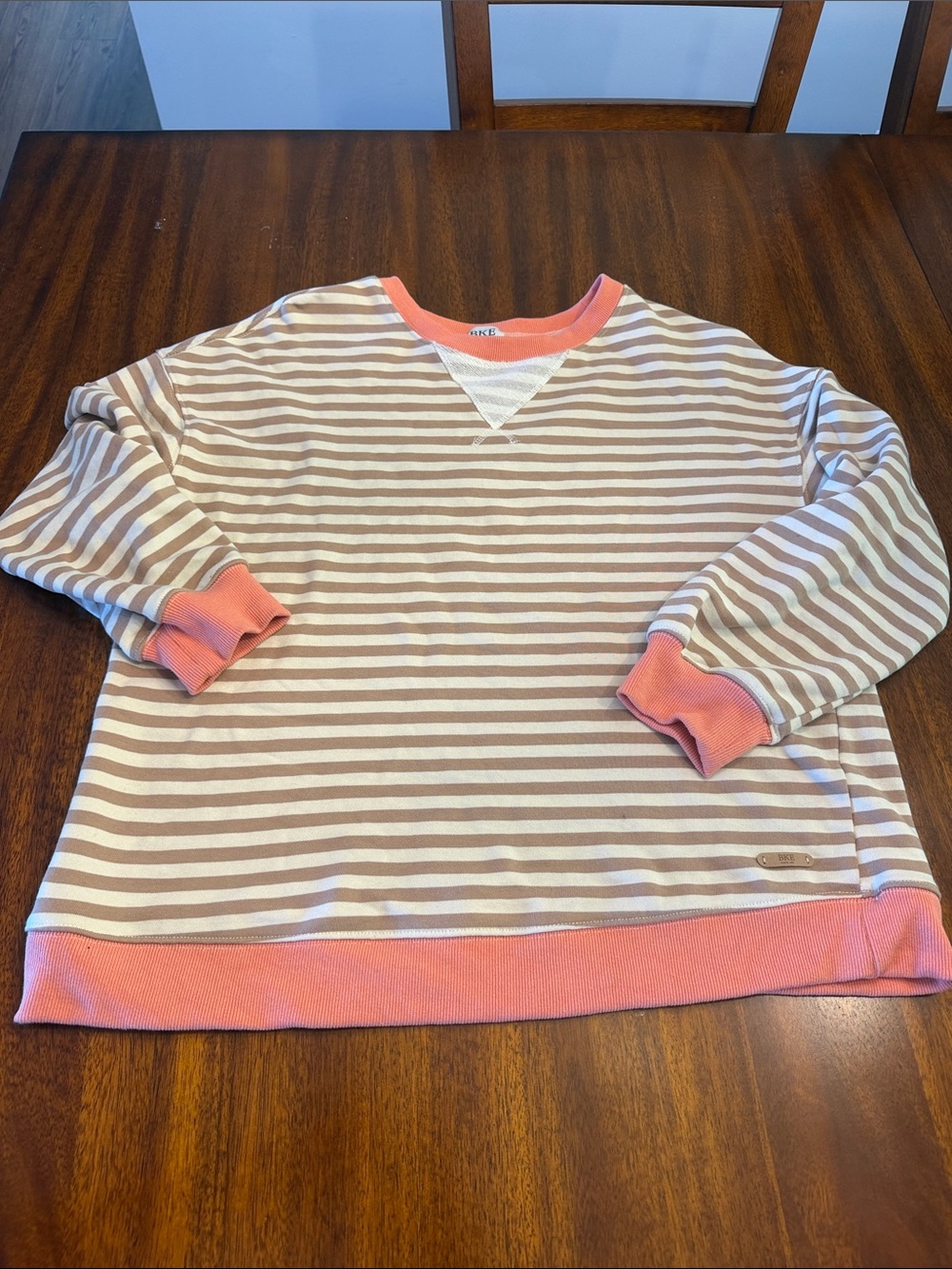 Women’s  Striped Crewneck Sweatshirt in Cream & Peach